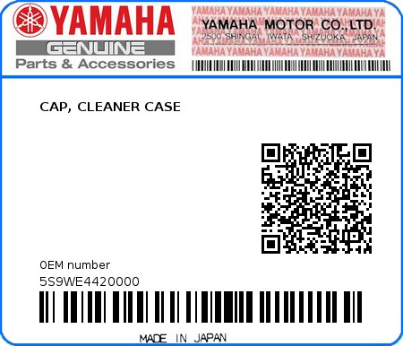Product image: Yamaha - 5S9WE4420000 - CAP, CLEANER CASE  0