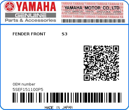 Product image: Yamaha - 5SEF151100P5 - FENDER FRONT           S3  0