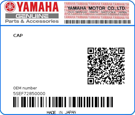 Product image: Yamaha - 5SEF72850000 - CAP  0