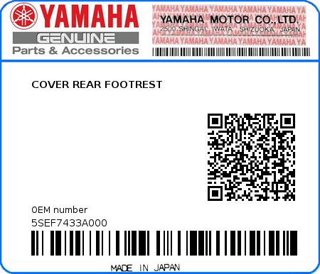Product image: Yamaha - 5SEF7433A000 - COVER REAR FOOTREST  0