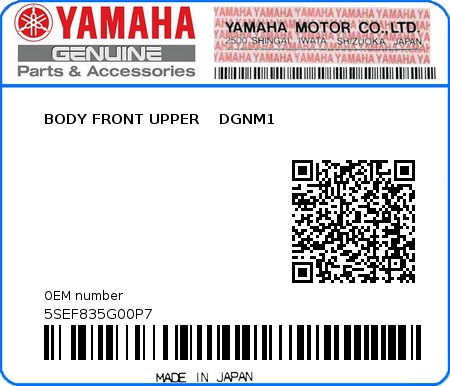 Product image: Yamaha - 5SEF835G00P7 - BODY FRONT UPPER    DGNM1  0