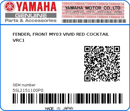 Product image: Yamaha - 5SL2151100P0 - FENDER, FRONT MY03 VIVID RED COCKTAIL VRC1  0