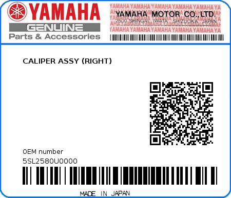 Product image: Yamaha - 5SL2580U0000 - CALIPER ASSY (RIGHT)  0