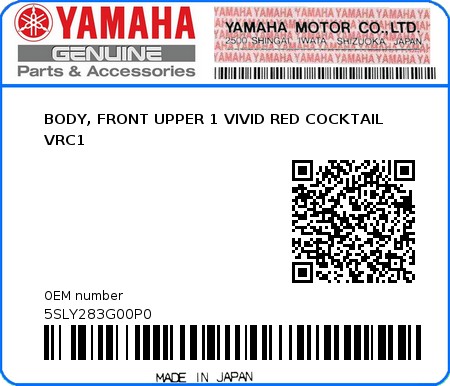 Product image: Yamaha - 5SLY283G00P0 - BODY, FRONT UPPER 1 VIVID RED COCKTAIL VRC1  0