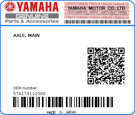 Product image: Yamaha - 5TA174112000 - AXLE, MAIN  0