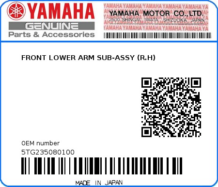 Product image: Yamaha - 5TG235080100 - FRONT LOWER ARM SUB-ASSY (R.H)  0