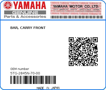 Product image: Yamaha - 5TG-2845N-70-00 - BAR, CARRY FRONT  0
