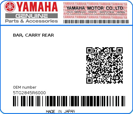 Product image: Yamaha - 5TG2845R6000 - BAR, CARRY REAR  0