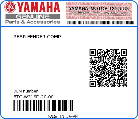 Product image: Yamaha - 5TG-W216D-20-00 - REAR FENDER COMP  0