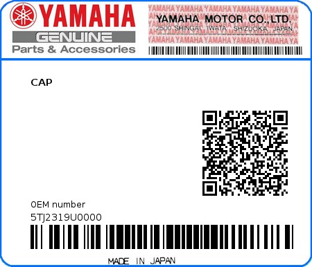 Product image: Yamaha - 5TJ2319U0000 - CAP  0