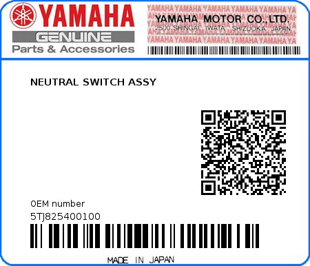 Product image: Yamaha - 5TJ825400100 - NEUTRAL SWITCH ASSY  0