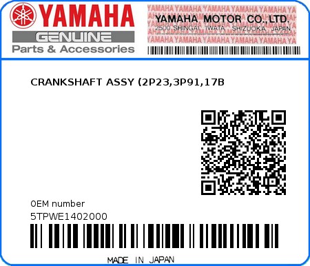 Product image: Yamaha - 5TPWE1402000 - CRANKSHAFT ASSY (2P23,3P91,17B  0
