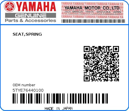 Product image: Yamaha - 5TYE76440100 - SEAT,SPRING  0