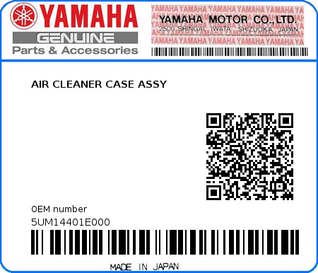 Product image: Yamaha - 5UM14401E000 - AIR CLEANER CASE ASSY  0