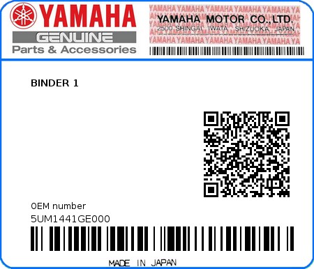 Product image: Yamaha - 5UM1441GE000 - BINDER 1  0