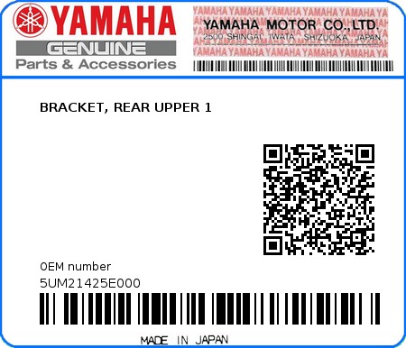 Product image: Yamaha - 5UM21425E000 - BRACKET, REAR UPPER 1  0