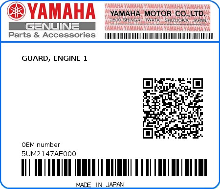 Product image: Yamaha - 5UM2147AE000 - GUARD, ENGINE 1  0