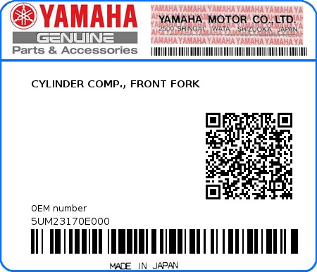 Product image: Yamaha - 5UM23170E000 - CYLINDER COMP., FRONT FORK  0