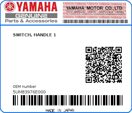 Product image: Yamaha - 5UM83976E000 - SWITCH, HANDLE 1  0