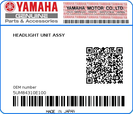 Product image: Yamaha - 5UM84310E100 - HEADLIGHT UNIT ASSY  0