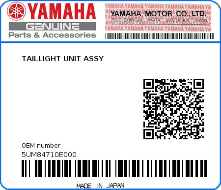 Product image: Yamaha - 5UM84710E000 - TAILLIGHT UNIT ASSY  0