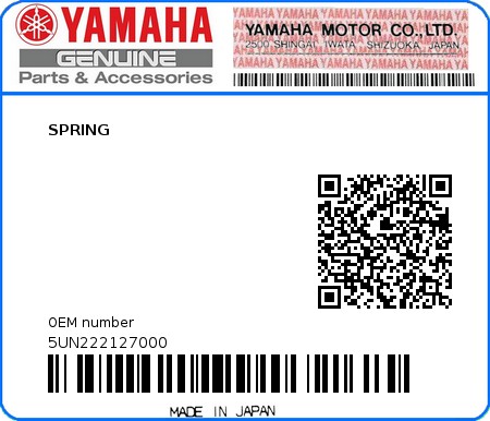 Product image: Yamaha - 5UN222127000 - SPRING  0