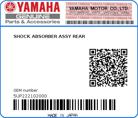 Product image: Yamaha - 5UP222102000 - SHOCK ABSORBER ASSY REAR  0