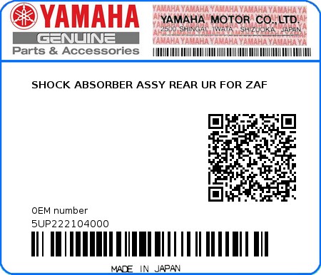 Product image: Yamaha - 5UP222104000 - SHOCK ABSORBER ASSY REAR UR FOR ZAF  0