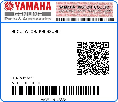 Product image: Yamaha - 5UX139060000 - REGULATOR, PRESSURE  0