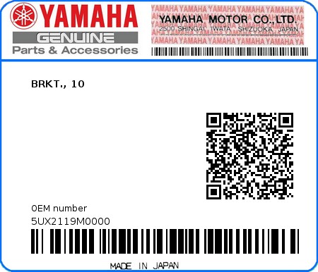Product image: Yamaha - 5UX2119M0000 - BRKT., 10  0