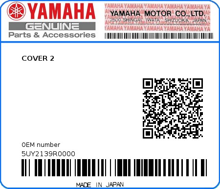 Product image: Yamaha - 5UY2139R0000 - COVER 2  0