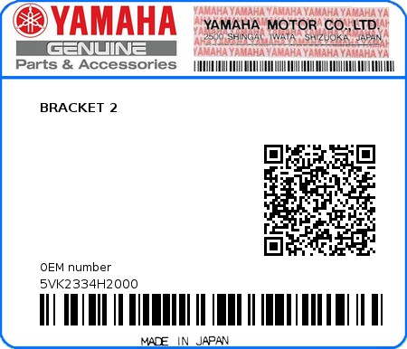 Product image: Yamaha - 5VK2334H2000 - BRACKET 2  0