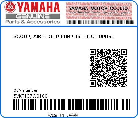 Product image: Yamaha - 5VKF137W0100 - SCOOP, AIR 1 DEEP PURPLISH BLUE DPBSE  0