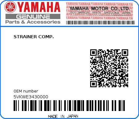 Product image: Yamaha - 5VKWE3430000 - STRAINER COMP.  0