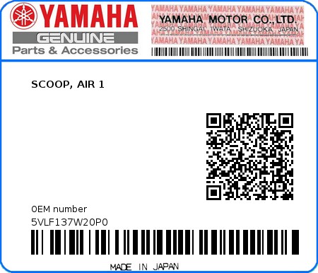 Product image: Yamaha - 5VLF137W20P0 - SCOOP, AIR 1  0
