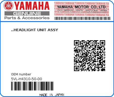 Product image: Yamaha - 5VL-H4310-50-00 - ..HEADLIGHT UNIT ASSY  0
