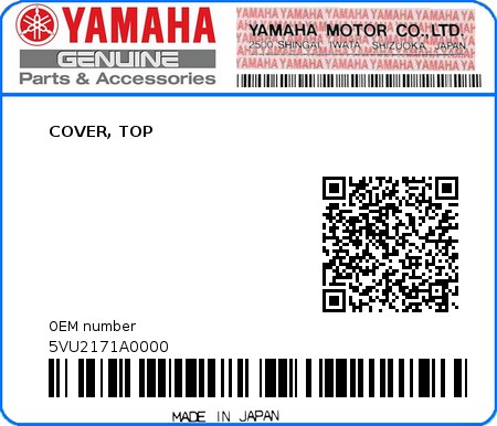 Product image: Yamaha - 5VU2171A0000 - COVER, TOP  0