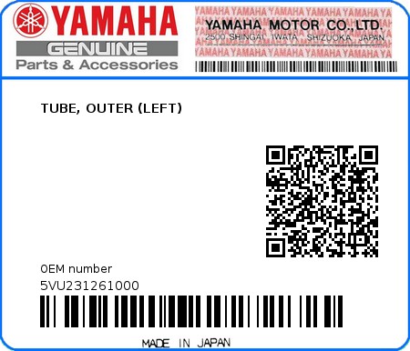 Product image: Yamaha - 5VU231261000 - TUBE, OUTER (LEFT)  0
