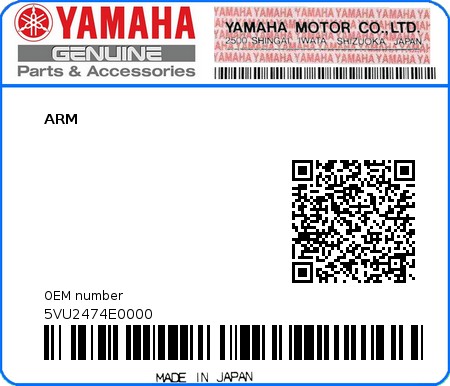 Product image: Yamaha - 5VU2474E0000 - ARM  0