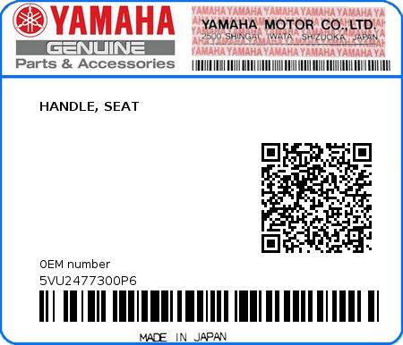 Product image: Yamaha - 5VU2477300P6 - HANDLE, SEAT  0