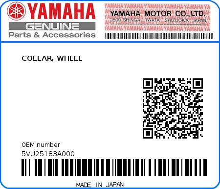 Product image: Yamaha - 5VU25183A000 - COLLAR, WHEEL  0