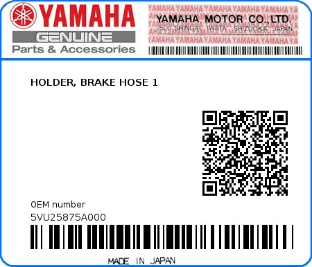 Product image: Yamaha - 5VU25875A000 - HOLDER, BRAKE HOSE 1  0