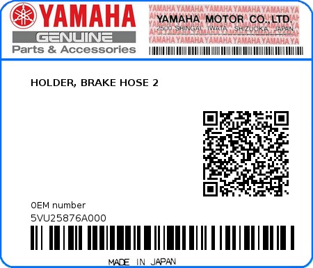 Product image: Yamaha - 5VU25876A000 - HOLDER, BRAKE HOSE 2  0
