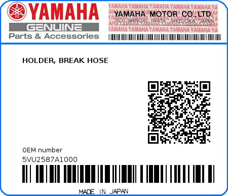 Product image: Yamaha - 5VU2587A1000 - HOLDER, BREAK HOSE  0