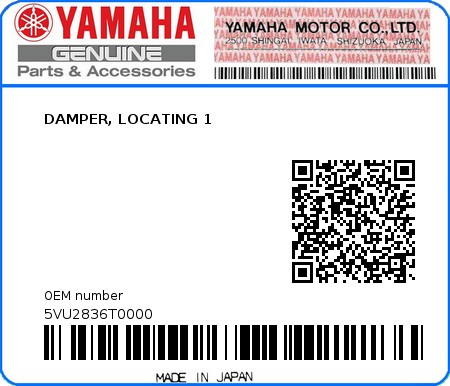 Product image: Yamaha - 5VU2836T0000 - DAMPER, LOCATING 1  0