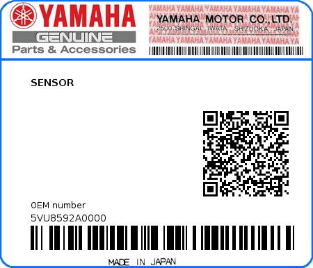 Product image: Yamaha - 5VU8592A0000 - SENSOR  0