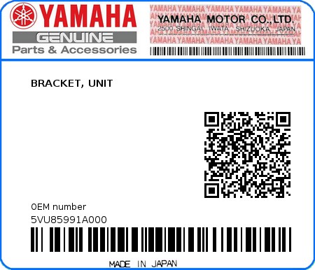 Product image: Yamaha - 5VU85991A000 - BRACKET, UNIT  0
