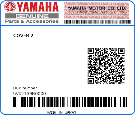 Product image: Yamaha - 5VX2139R0000 - COVER 2  0