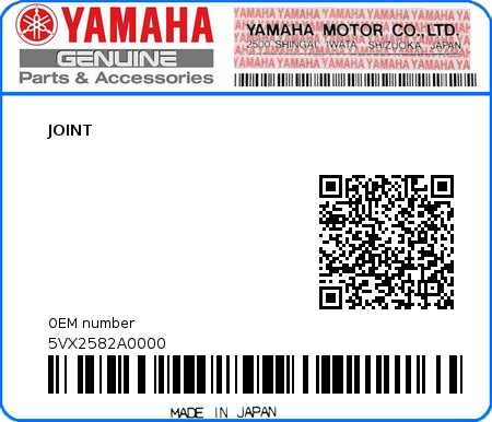 Product image: Yamaha - 5VX2582A0000 - JOINT  0