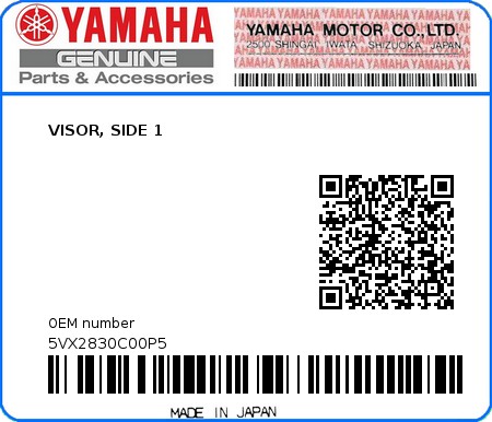 Product image: Yamaha - 5VX2830C00P5 - VISOR, SIDE 1  0